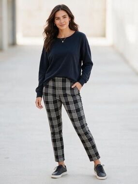 eye candy Black & White Plaid Boot‑Cut Trousers